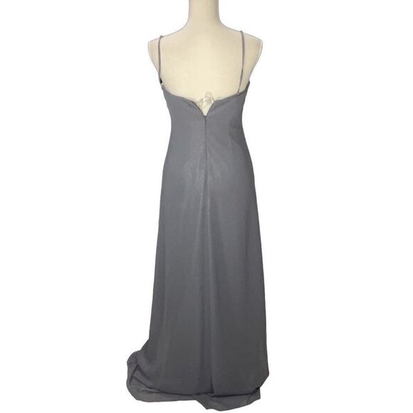 David’s Bridal Pewter Gray Shimmer Adjustable Strapless Fog foil Split Gown Sz 4 - Picture 4 of 8